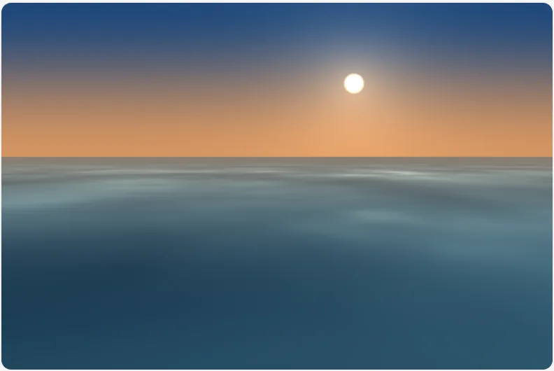 Ocean horizon shader, written in TypeScript and compiled by TypeShade, rendered at build time.