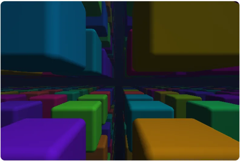 Raymarched box field shader, written in TypeScript and compiled by TypeShade, rendered at build time.